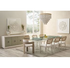 Azure White 100" Rectangular Glass Top Dining Room Set