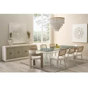 Oasis White 100" Rectangular Glass Top Dining Room Set