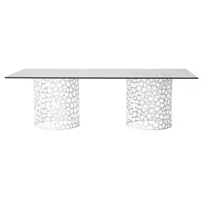 Oasis White 100" Rectangular Glass Top Dining Table