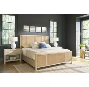 Azure Dockside and Cross Hatch Cane Queen Panel Bedroom Set