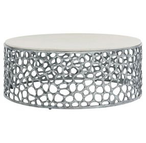 Oasis Antique Nickel Round Quartz Top Cocktail Table