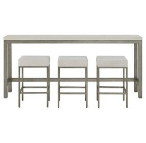 Oasis Antique Nickel Quartz Stone Top Console Table with 3 Stools