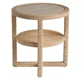 Azure Abaca and Travertine Round Side Table