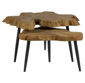 Oasis Natural Teak and Black Outdoor Free Form Nesting Table