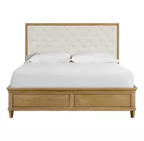 Oakmere Beige and Natural Upholstered Storage Panel Bed