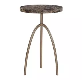 Realm Dark Emperador and Dusty Bronze Round Marble Top Spot Table