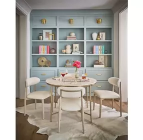 Elegance Amalfi Cream and Desert Gold Round Stone Top Dining Room Set
