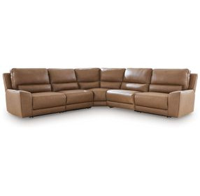 Spear Hill Caramel Leather 5 Piece Modular Power Reclining Sectional with USB Charging
