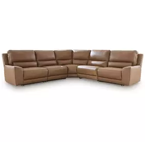Silverbrooke Caramel Leather 5 Piece Modular Power Reclining Sectional with USB Charging