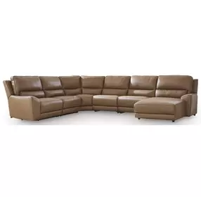 Silverbrooke Caramel Leather 6 Piece Modular Reclining Sectional with Chaise and USB Charging