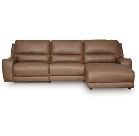 Spear Hill Caramel Leather 3 Piece Modular Reclining Sectional with RAF Chaise with USB Charging