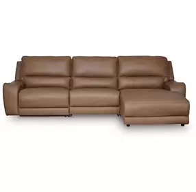 Silverbrooke Caramel Leather 3 Piece Modular Reclining Sectional with RAF Chaise with USB Charging