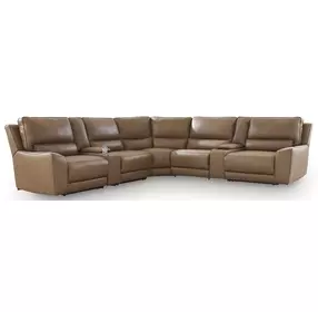 Silverbrooke Caramel Leather 7 Piece Modular Reclining Sectional with Storage Consoles and USB Charging