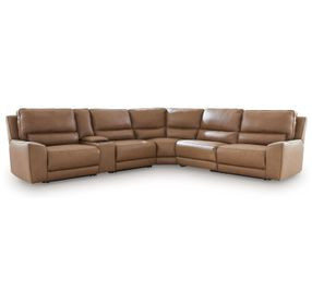 Spear Hill Caramel Leather 6 Piece Modular Reclining Sectional with Storage Console and USB Charging