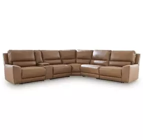 Silverbrooke Caramel Leather 6 Piece Modular Reclining Sectional with Storage Console and USB Charging