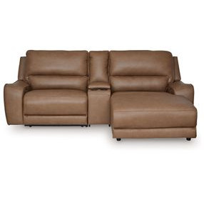 Spear Hill Caramel Leather 3 Piece Modular Power Reclining Sectional with RAF Chaise and USB Charging