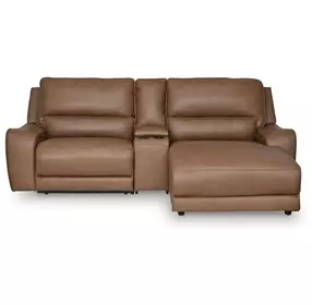 Silverbrooke Caramel Leather 3 Piece Modular Power Reclining Sectional with RAF Chaise and USB Charging