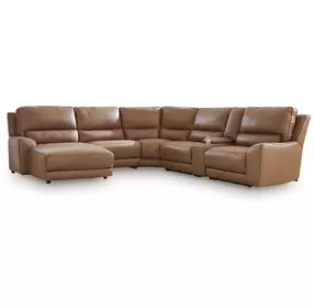 Silverbrooke Caramel Leather 6 Piece Modular Power Reclining Sectional with USB Charging and Storage Console