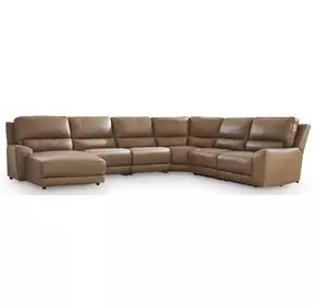 Silverbrooke Caramel Leather 6 Piece Modular Reclining Sectional with LAF Chaise and USB Charging