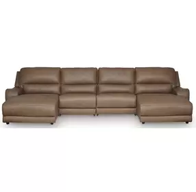 Silverbrooke Caramel Leather 4 Piece Modular Power Reclining Sectional with Chaise and USB Charging