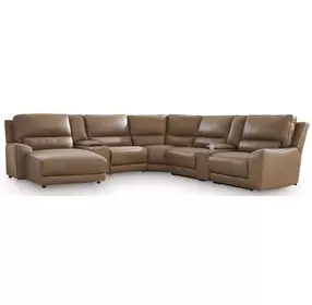 Silverbrooke Caramel Leather 7 Piece Modular Reclining Sectional with Chaise and USB Charging