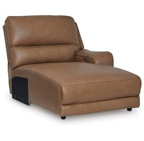 Spear Hill Caramel Leather 64" RAF Press Back Power Chaise with USB Charging