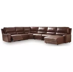 Silverbrooke Canyon Leather 6 Piece Modular Reclining Sectional with Chaise and USB Charging