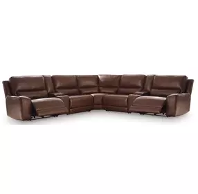 Silverbrooke Canyon Leather 7 Piece Modular Reclining Sectional with Storage Consoles and USB Charging