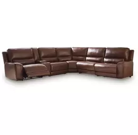 Silverbrooke Canyon Leather 6 Piece Modular Reclining Sectional with Storage Console and USB Charging