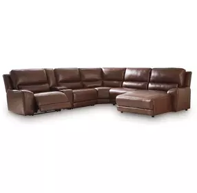 Silverbrooke Canyon Leather 6 Piece Modular Power Reclining Sectional with RAF Chaise and USB Charging