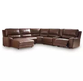 Silverbrooke Canyon Leather 6 Piece Modular Power Reclining Sectional with USB Charging and Storage Console