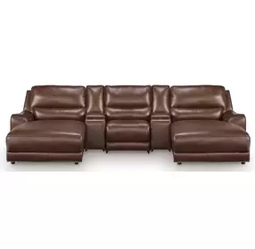 Silverbrooke Canyon Leather 5 Piece Modular Power Reclining Sectional with Chaise and USB Charging