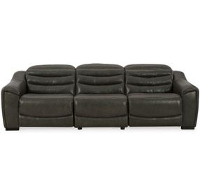 Center Line Dark Gray Leather 3 Piece Modular Power Reclining Sectional with USB Charging