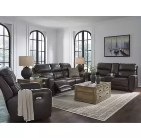 Beadel Smoke Leather Power Reclining Living Room Set