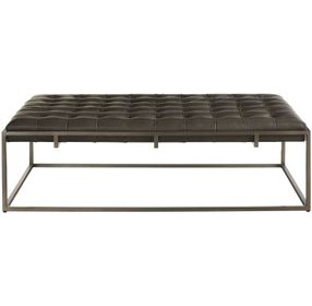 Travers Satin Pewter Leather Rectangular Cocktail Ottoman