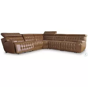 Temmpton Chocolate Leather 5 Piece Power Reclining Sectional
