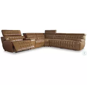 Temmpton Chocolate Leather 6 Piece Power Reclining Sectional