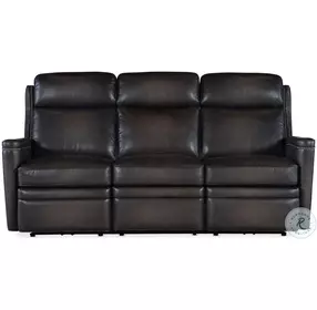 Remington Grey Leather 79" Power Reclining Sofa with Power Headrest