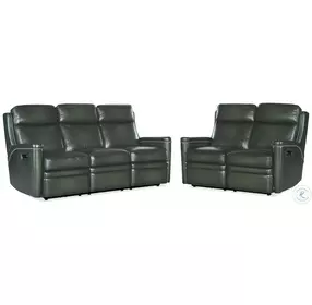 Hamilton Green Leather Power Reclining Living Room Set with Power Headrest