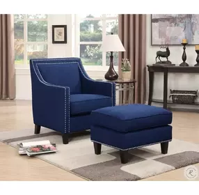 Emery Blue Accent Chair With Ottoman