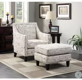 Emery French Script Accent Chair With Ottoman