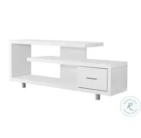 White Hollow-Core TV Console Wiht 1 Closed Storage Drawer