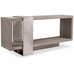 Linea Cerused Greige And Textured Graphite Metal Console Table