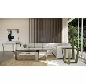 Counter Balance Brushed Gold and Smoked Bronze Glass Top Occasional Table Set