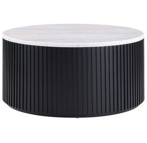 Colvin Black and White Round Marble Top Coffee Table with Casters