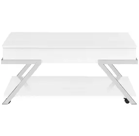 Zena White Rectangular Lift Top Cocktail Table with Casters