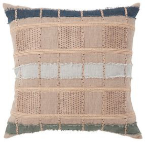 Melange Stratton Natural and Blue Square Accent Pillow