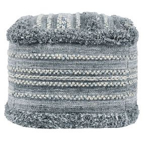 Poufs Blue and White Performance Elko Square Outdoor Pouf