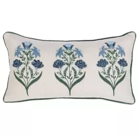 Novel Estate Belcourt Floral Natural and Blue Rectangular Accent Pillow Set of 2