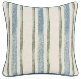 Tranquil Coasts Harbor Stripe Ivory and Blue Square Accent Pillow